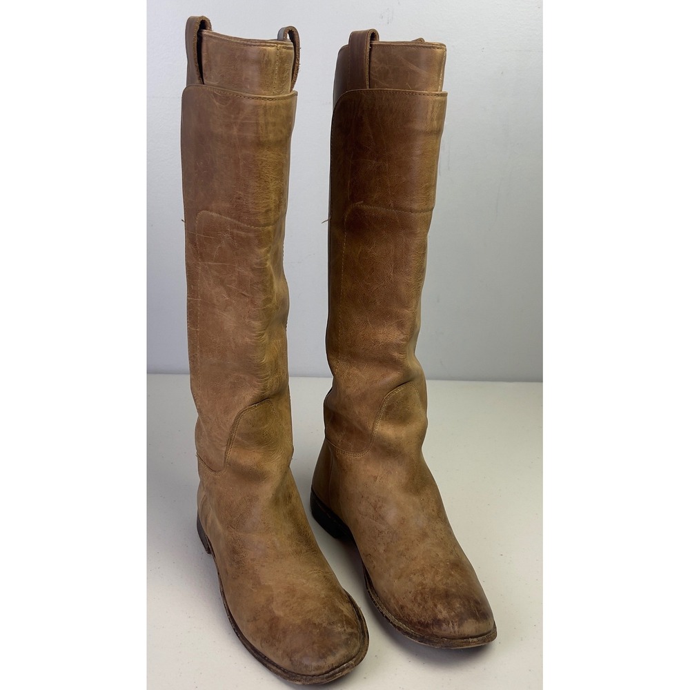 Frye Melissa Button Tall Riding Boots Womens 8 Tan Fair Distressed Leather